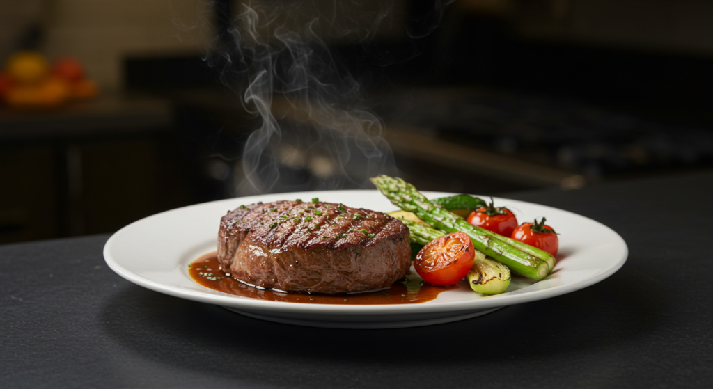 Delicious Blackstone griddle meal featuring steak and veggies.