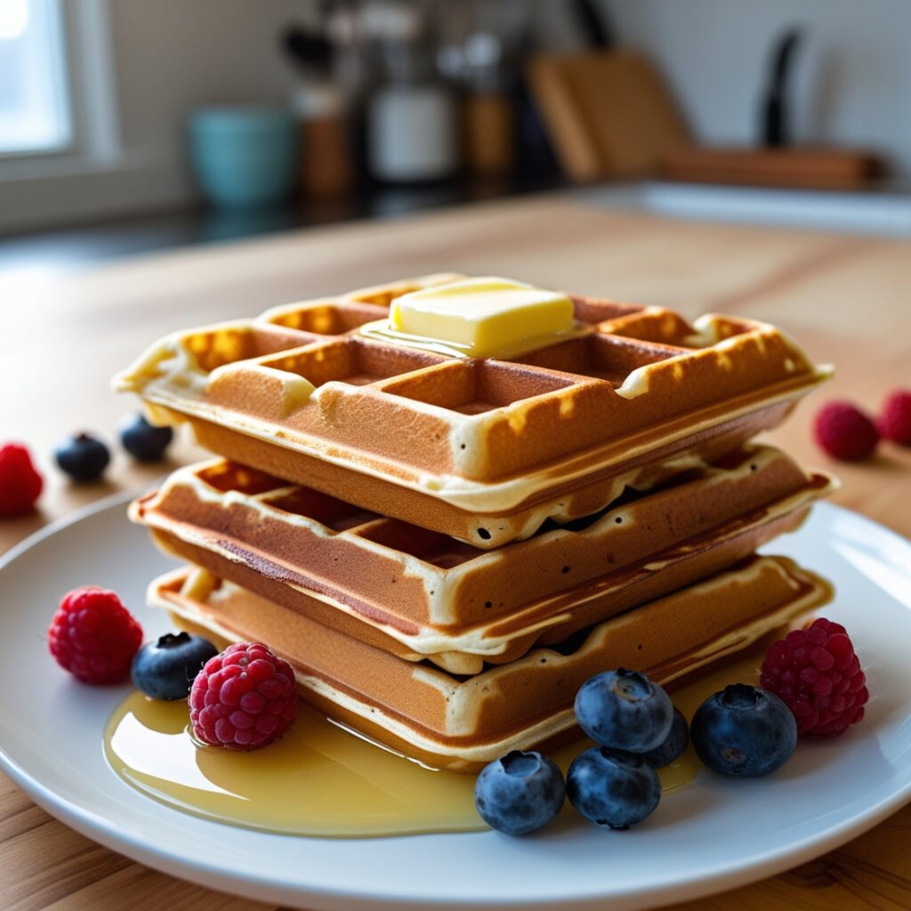 Stack of delicious homemade Bisquick waffles