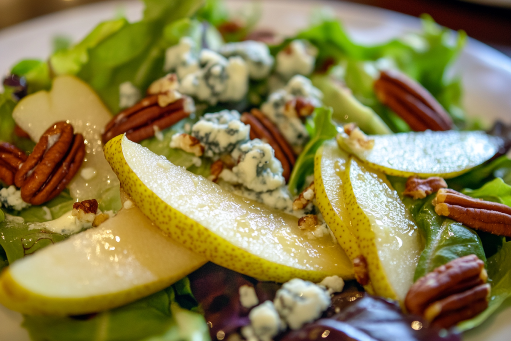 Pear and Blue Cheese Salad with candied pecans and balsamic vinaigrette