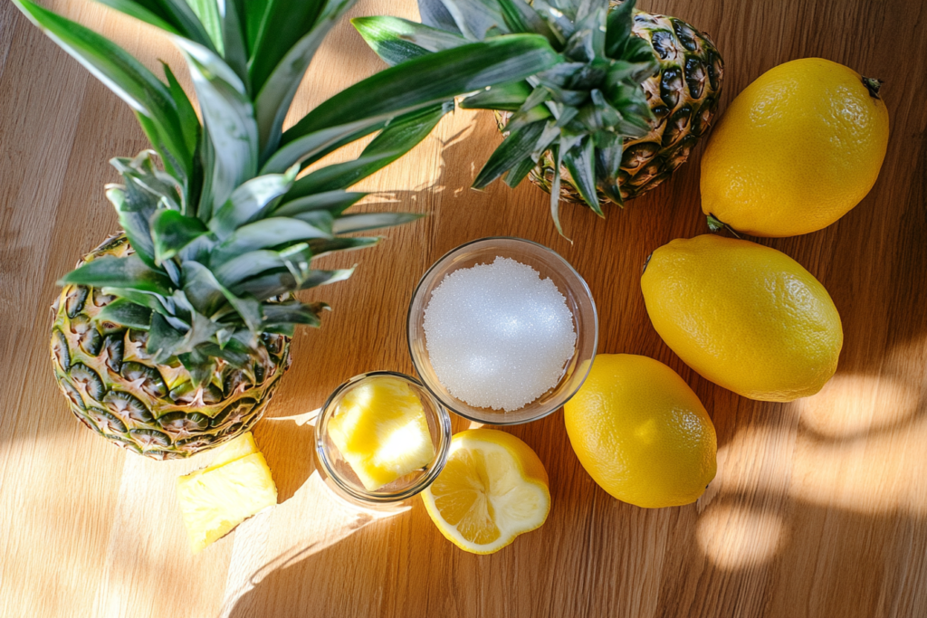 Fresh ingredients for making homemade Pineapple Lemonade.